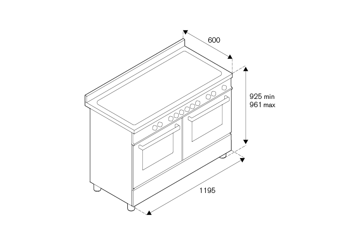 120 cm 6 brûleurs + gril, double four électrique